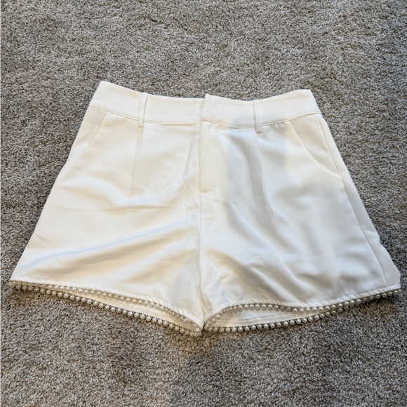 Dressy White Shorts with Pearl Decorative Trim - Picture 2 of 7